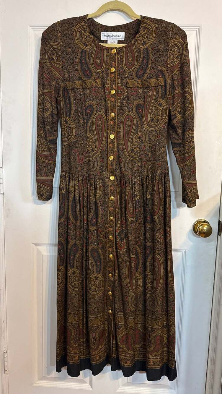 VTG 80s 90s Maggy Boutique Rayon Paisley Midi Dress Size 8
